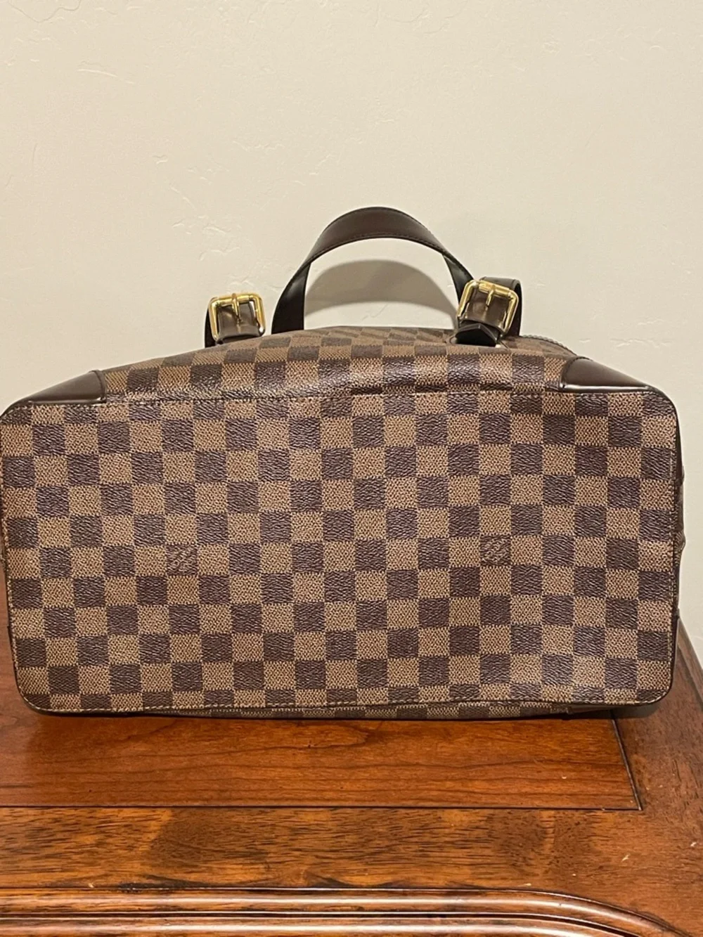 Louis Vuitton Brown Checkered Tote with Gold Plaque - Picture 5 of 8